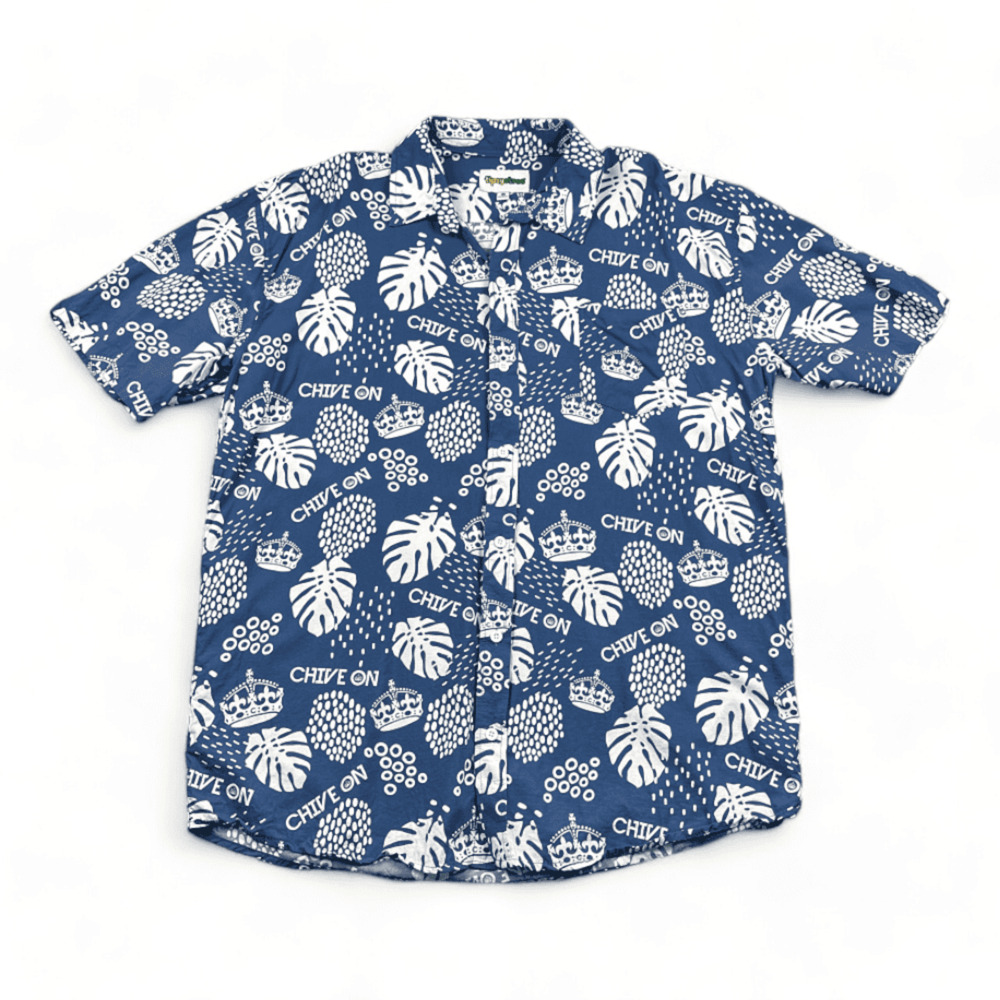 Chive On Hawaiian Shirt Adult 2XL Blue White Botanical Crown Tipsy Elves